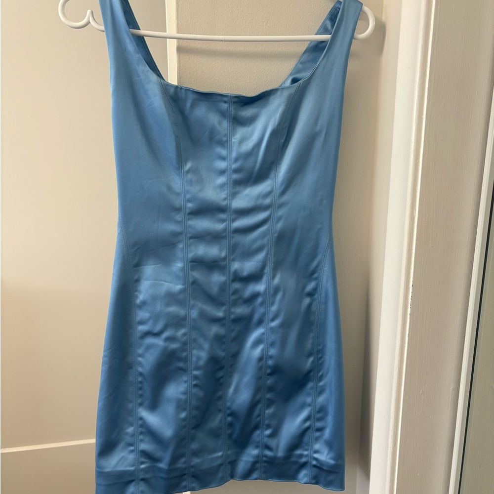 Babaton Satin Mini Dress in Sky Blue